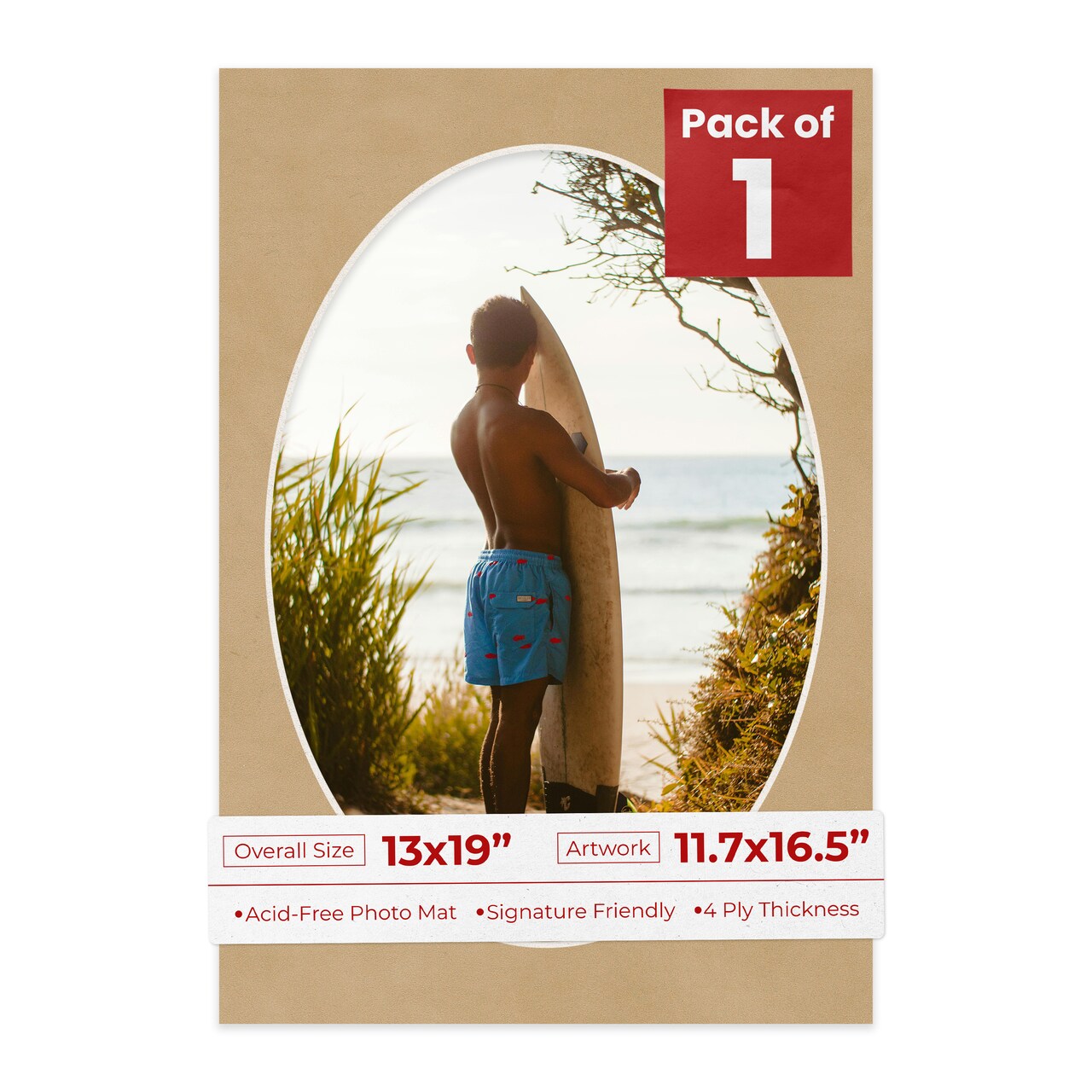 Beige Suede Mat Board for 13x19 Frames - Oval Opening for 11.7x16.5 Photos